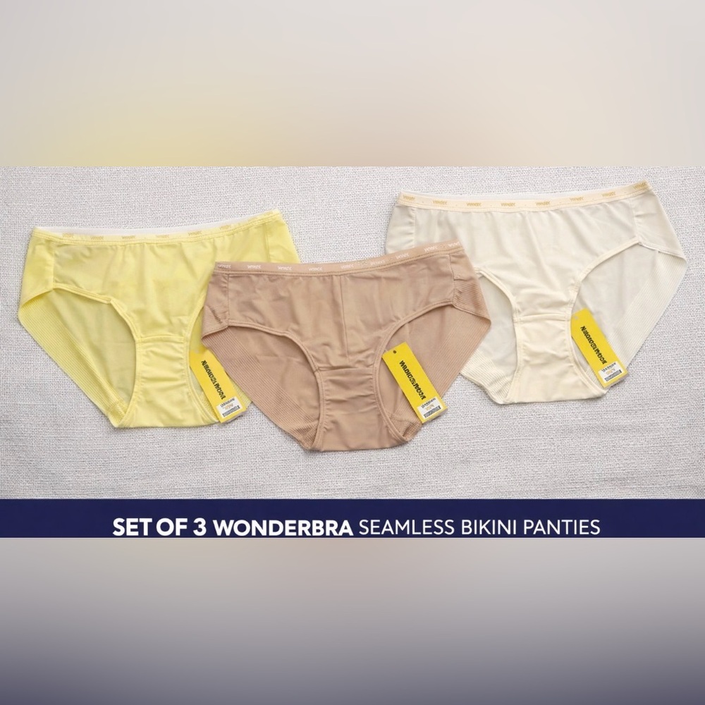 Wonderbra Size XS Seamless Bikini Panties Set of 3 Yellow Nude Ivory NWT(A241)✨